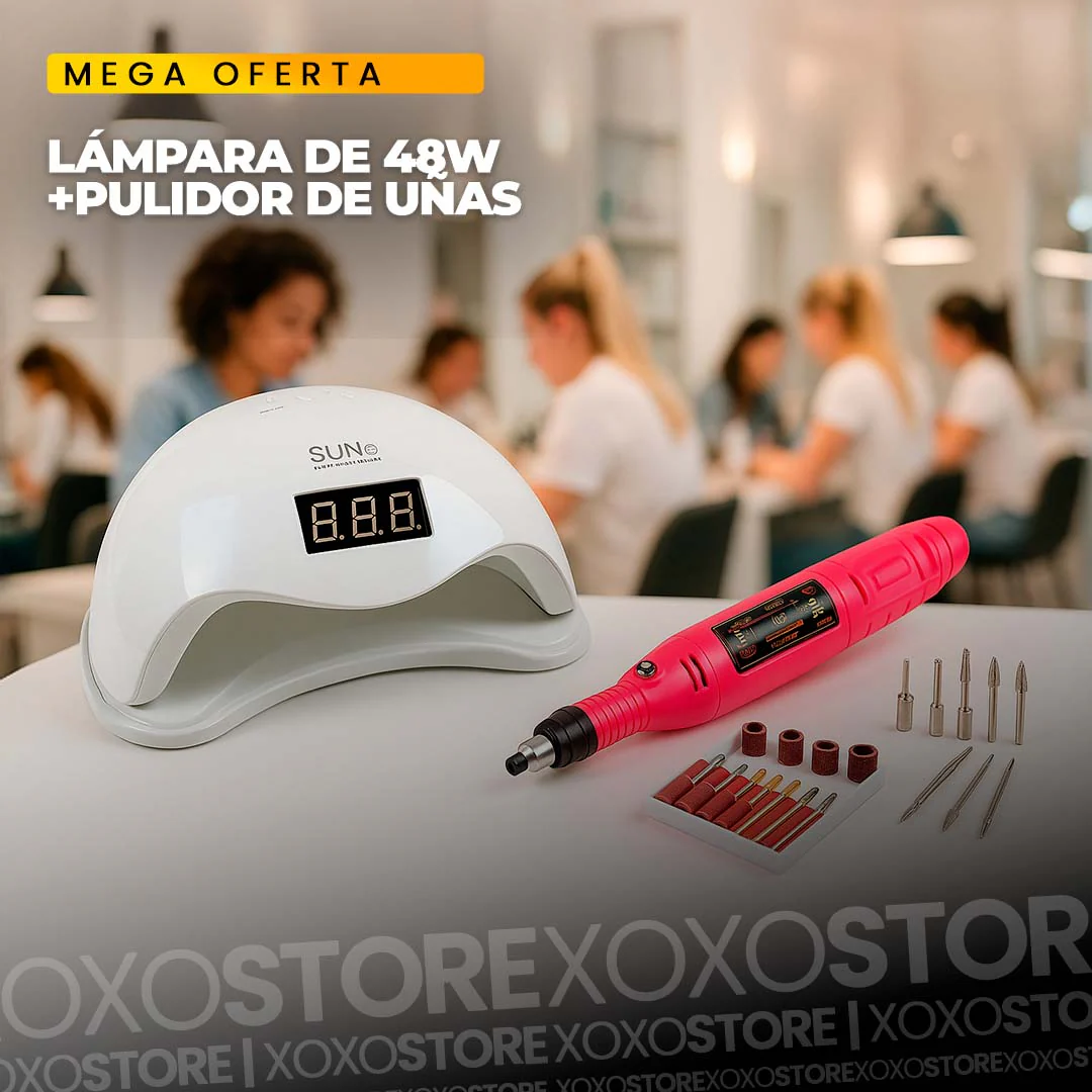 COMBO LAMPARA PARA UÑAS SEMIPERMANENTES 48W + PULIDOR DE UÑAS