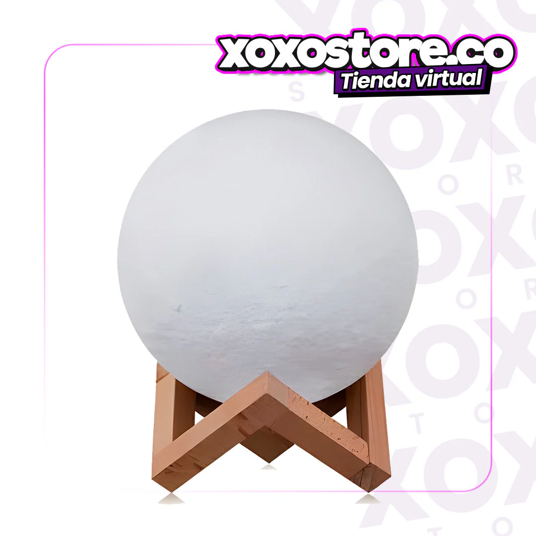 LAMPARA LUNAR 3D MULTICOLOR + BASE DE MADERA