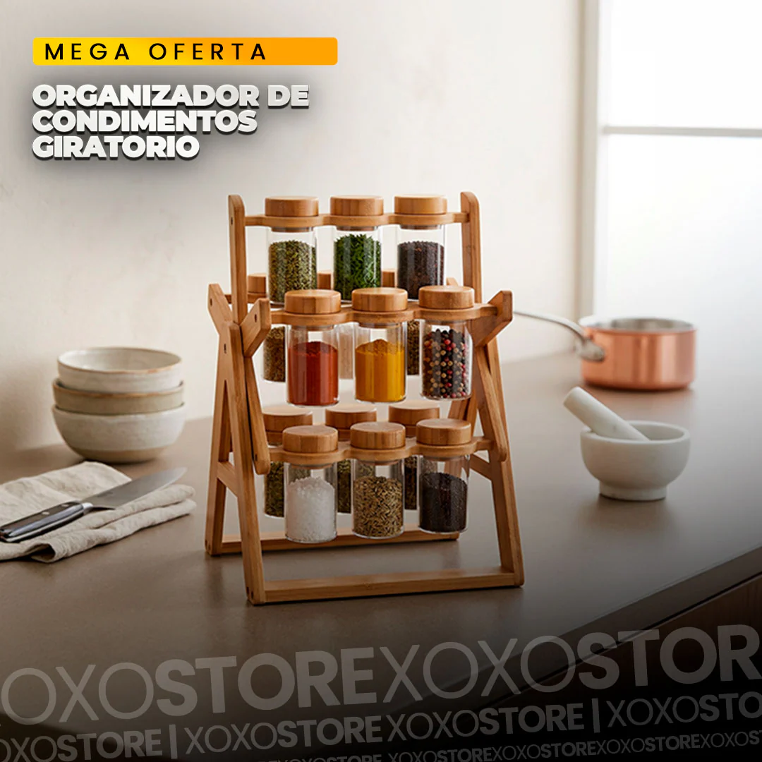 organizador de condimentos giratorio de madera 12 frascos