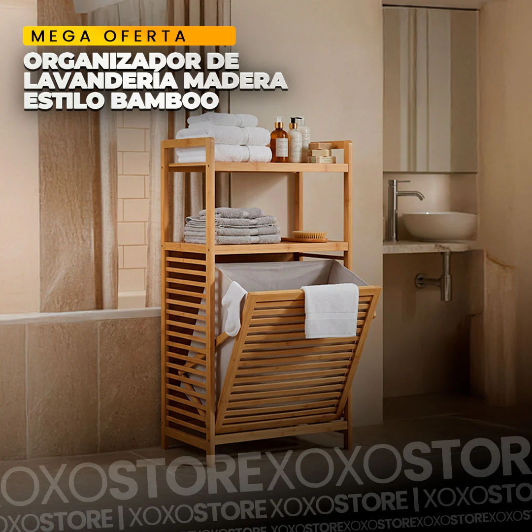 Organizador de lavanderia de madera estilo bamboo