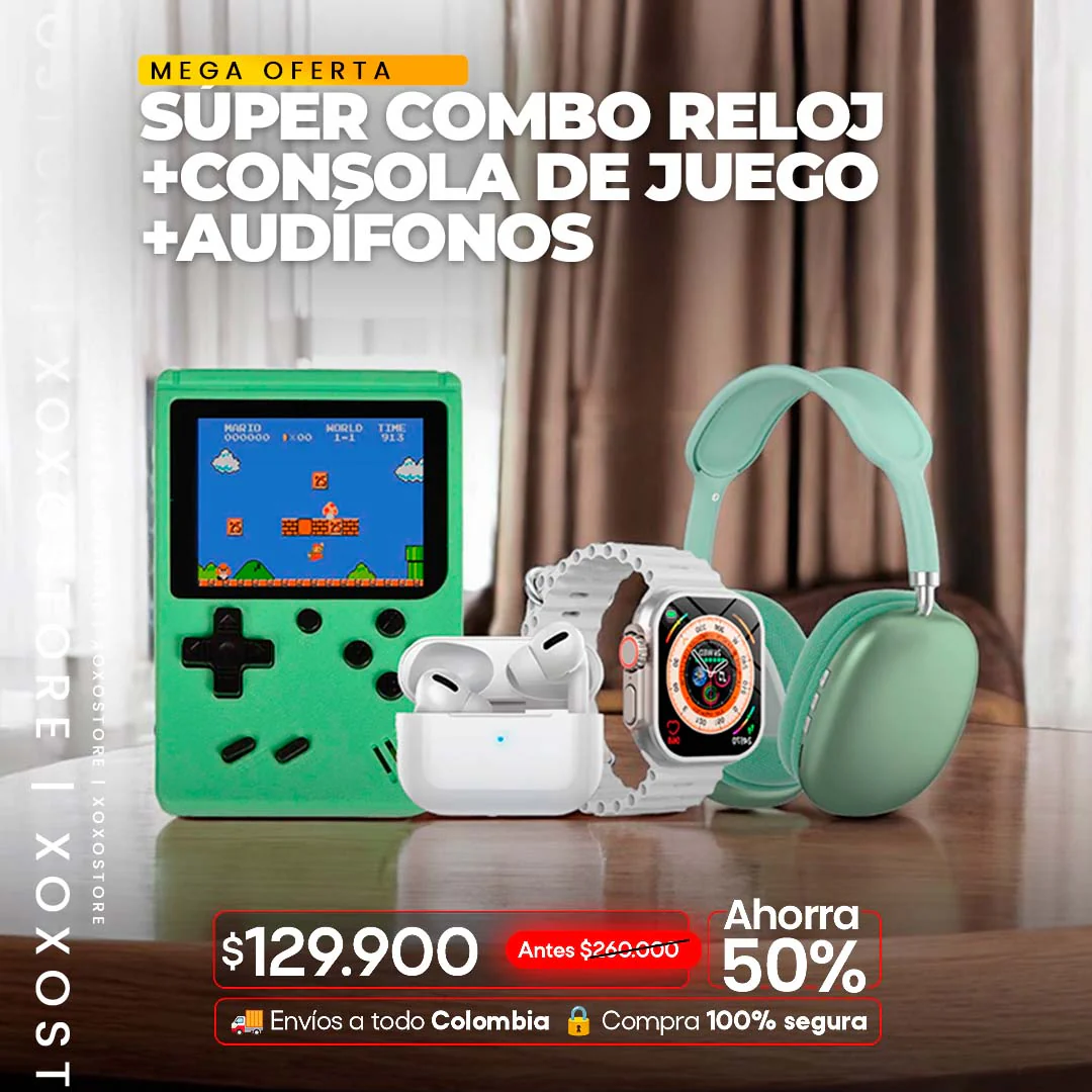 .super combo diadema+reloj+consola de juego retro+audifonos